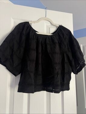 Black Women's crop Peasant Blouse - Classic Boxy Top
